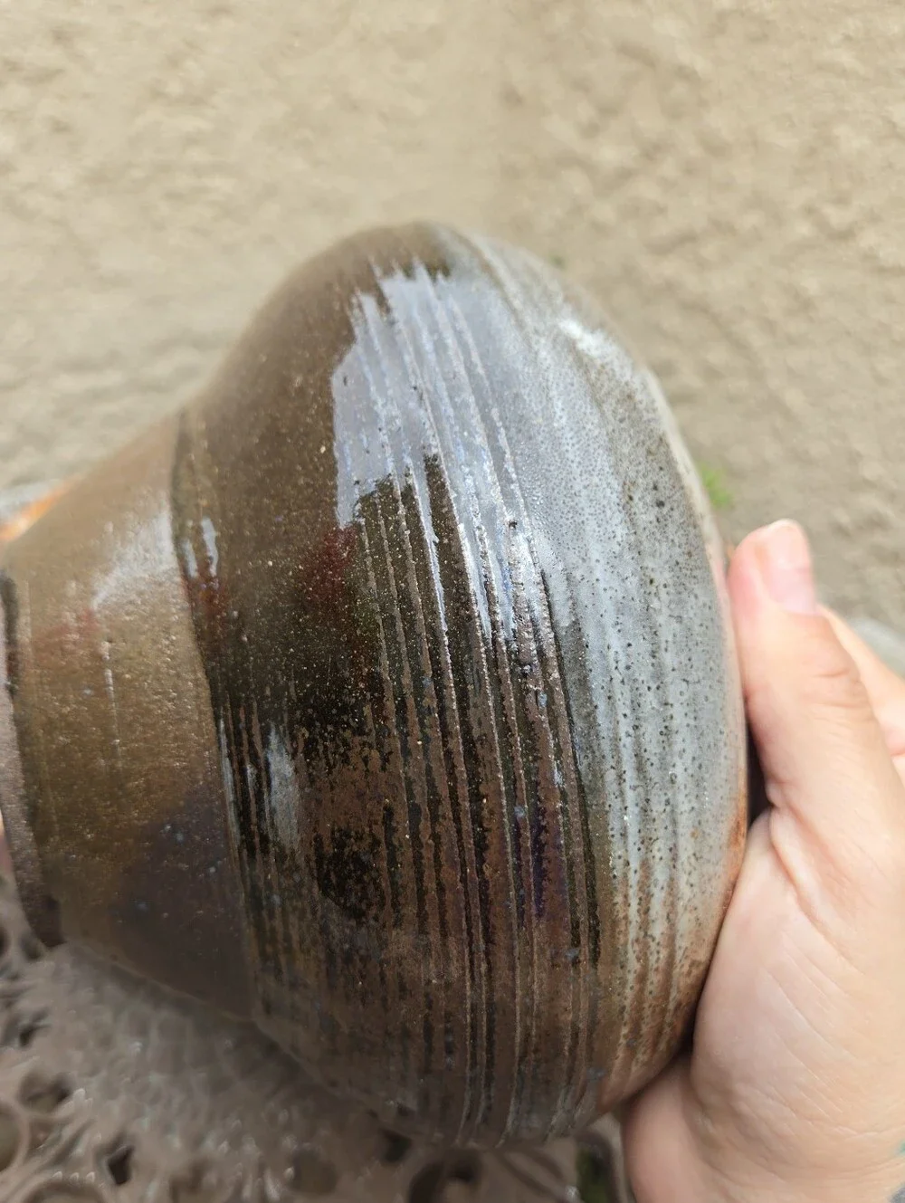 VTG‎ California Studio Art Pottery Vase Signed WF Brown Stoneware Squat Vessel